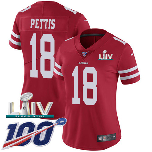 San Francisco 49ers Nike #18 Dante Pettis Red Super Bowl LIV 2020 Team Color Women Stitched NFL 100th Season Vapor Limited Jersey->youth nfl jersey->Youth Jersey